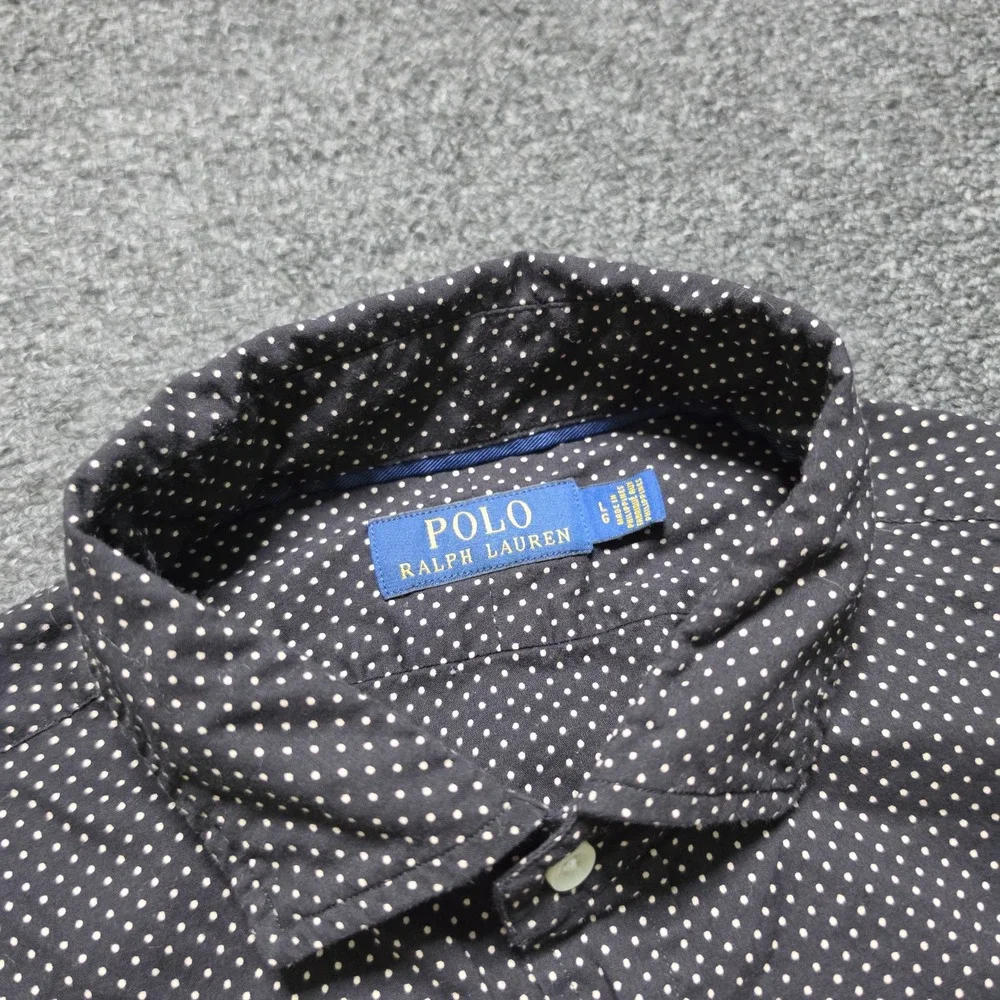 Polo Ralph Lauren Button Down Shirt Black White Polka Dot Mens Large Cotton Pony